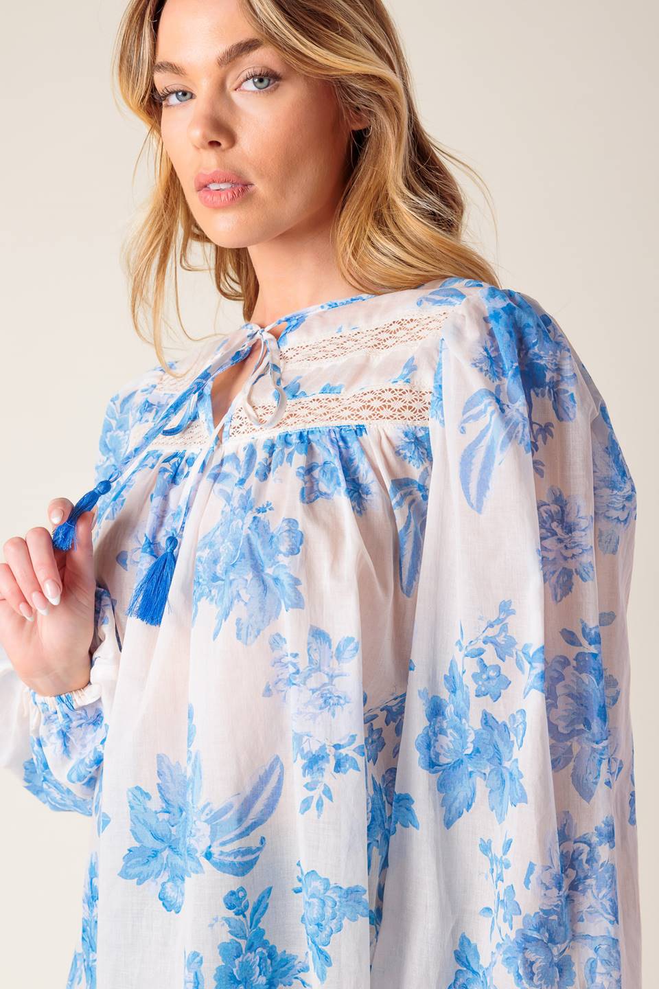 Flowered Peasant Top