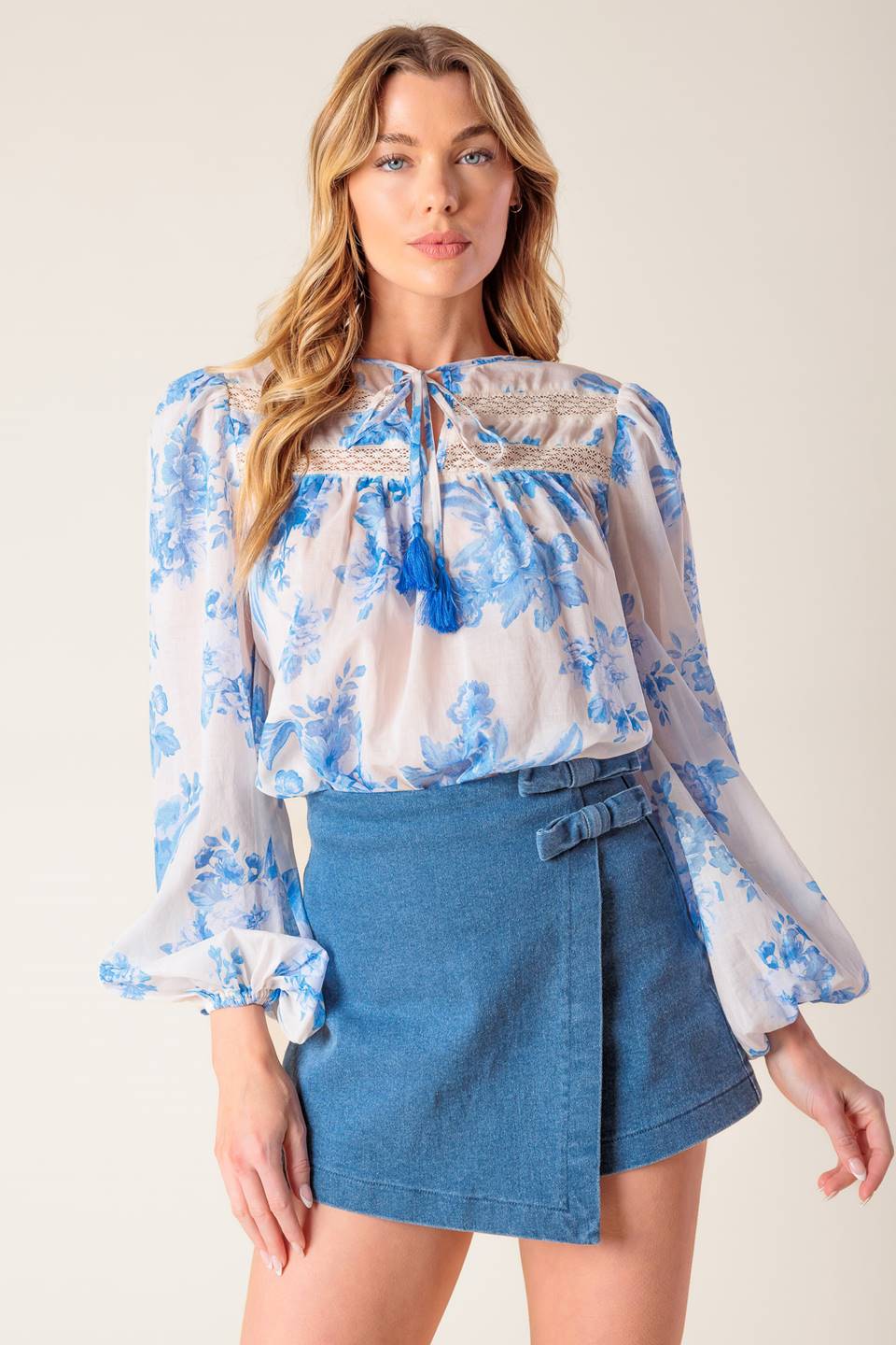 Flowered Peasant Top