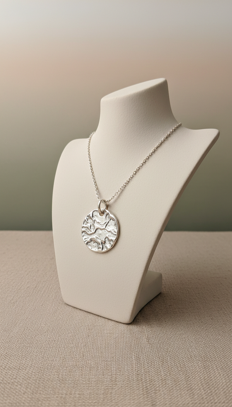 Hand-textured sterling pendant necklace