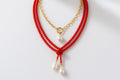 Red Beaded Layered Necklace with Pearl Drops